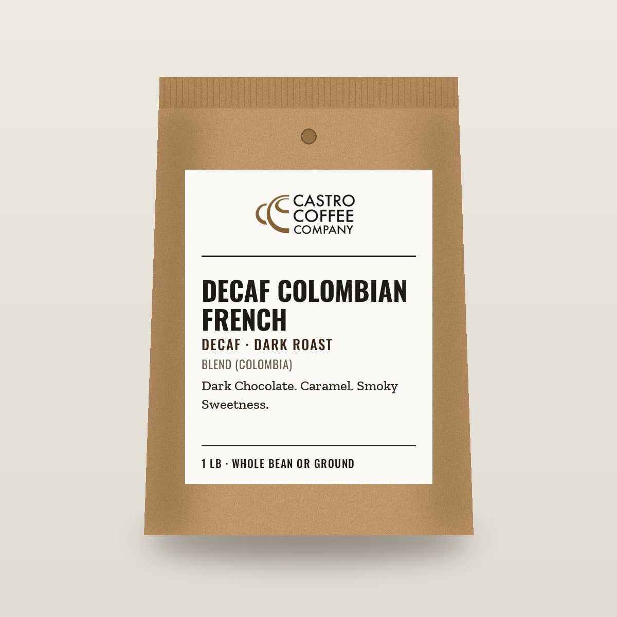 Decaf Colombian French — Castro Coffee bag