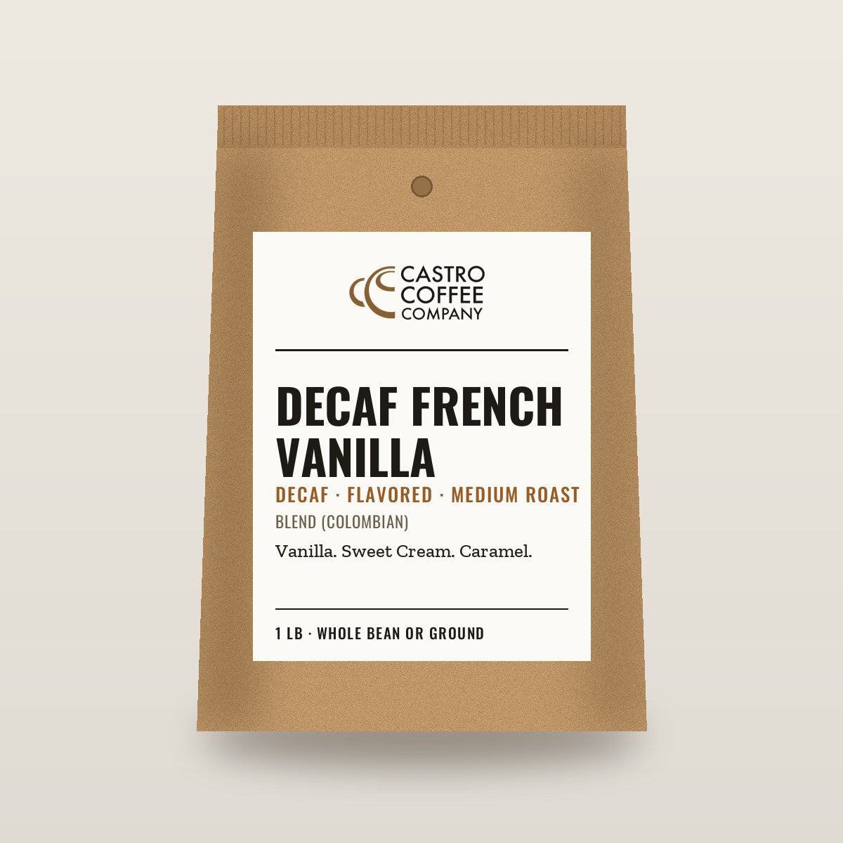 Decaf French Vanilla — Castro Coffee bag