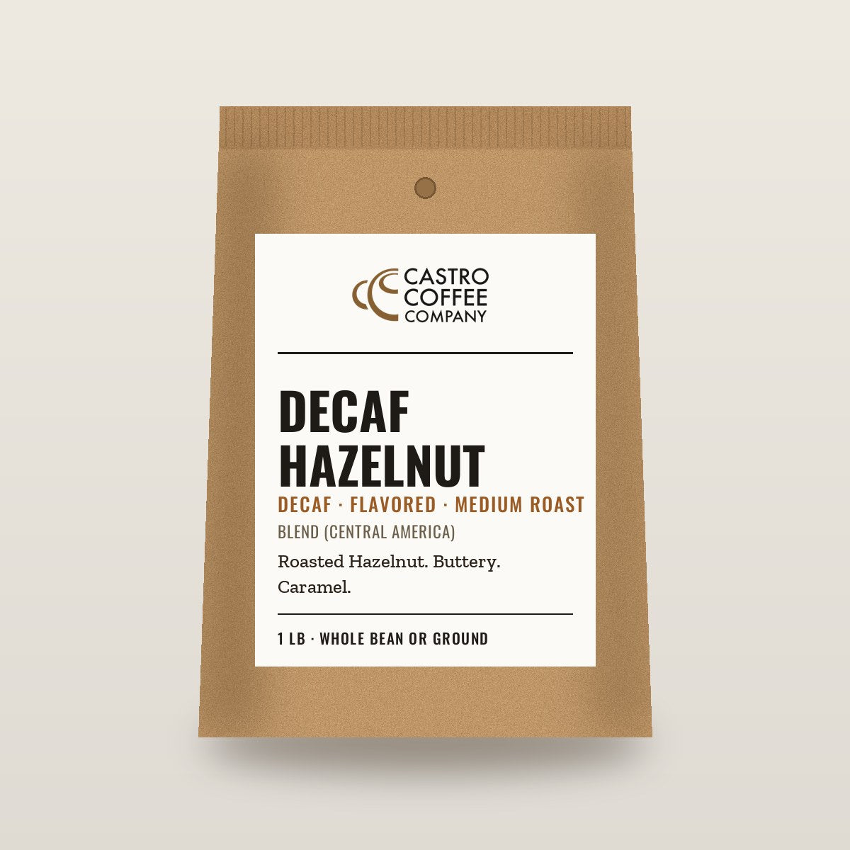 Decaf Hazelnut — Castro Coffee bag