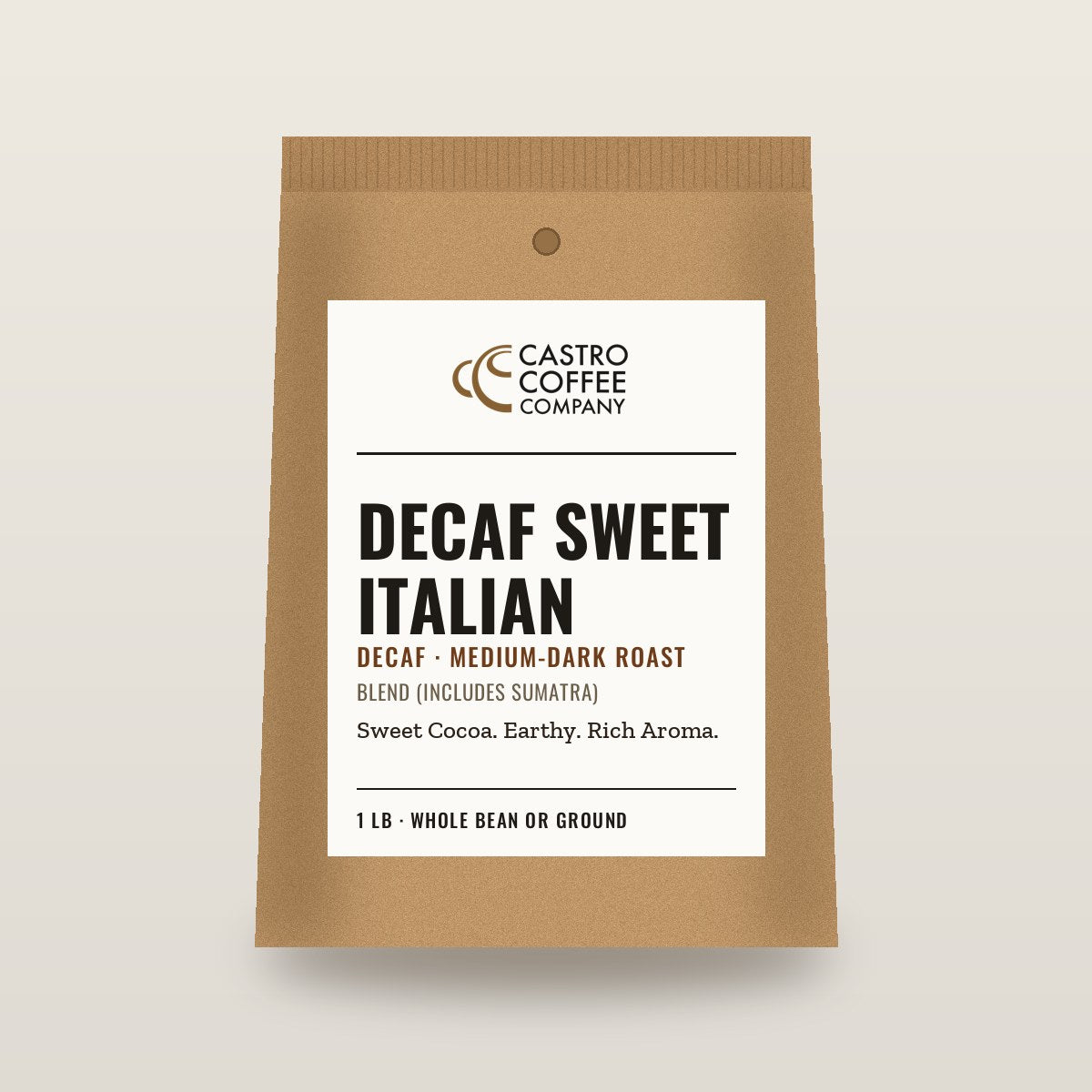 Decaf Sweet Italian — Castro Coffee bag