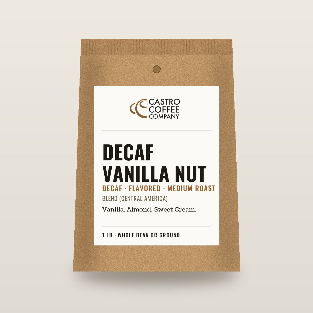 Decaf Vanilla Nut — Castro Coffee bag